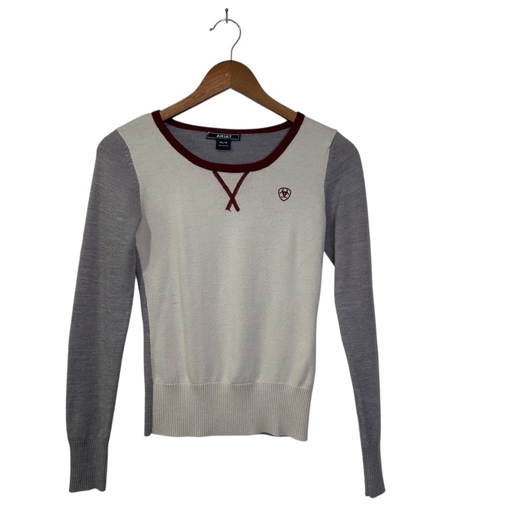 Ariat Women’s XS Ultimo Cream Gray Color Block Merino Wool Sweater